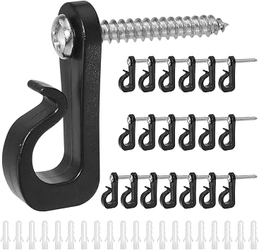 Screw Hooks for Outdoor String Light, Black Q-Hanger Wall Hooks with Stainless Steel Phillips Screw for Christmas and New Year Party Outdoor Easy Release Wire and Fairy Led Lights, 20PCS