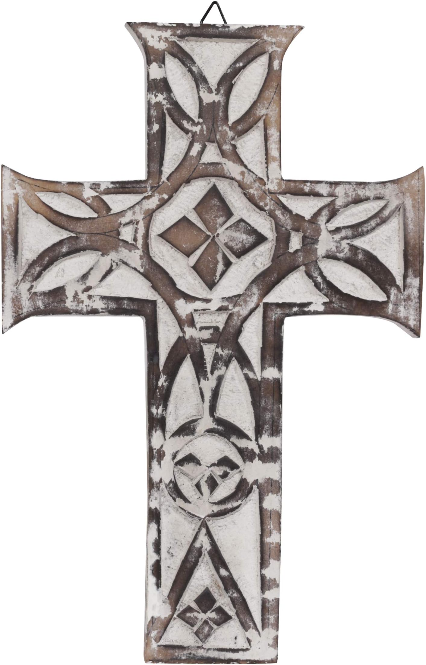 W Weblytech Wooden Wall Cross Plaque 12" Long Hanging with Hand Carvings Religious Altar Home Living Room Decor