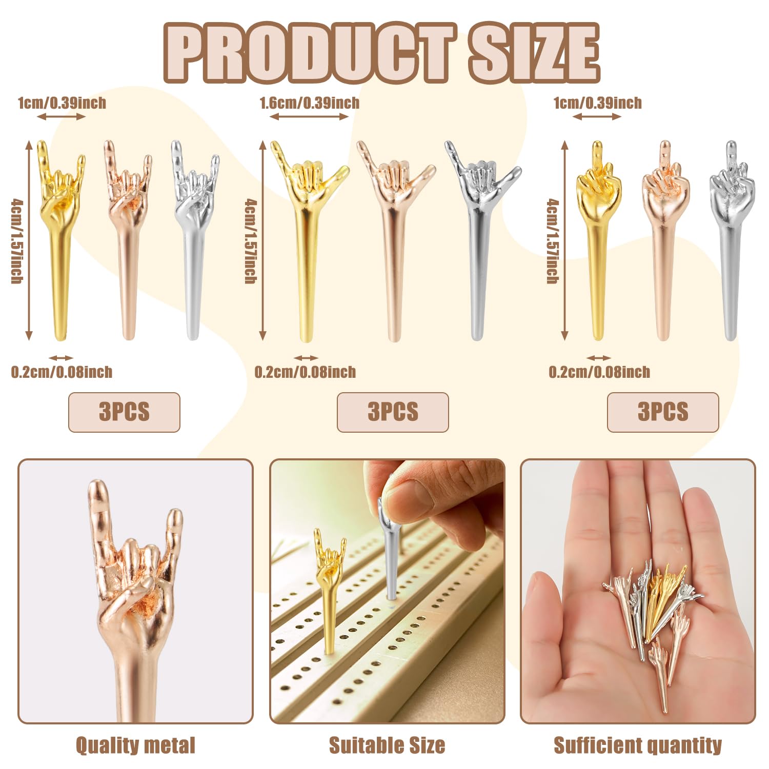 9pcs Cribbage Board Pegs, Metal Funny Finger Gesture Pegs, Game Accessories for Friends and Family (3 Colors) - Image 2