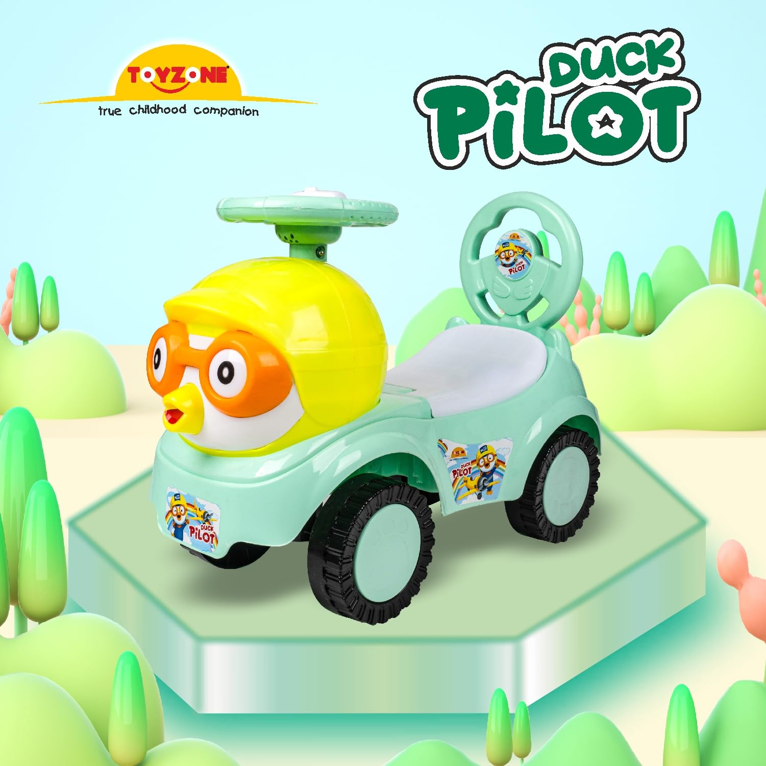 Toy Zone Toyzone Duck Pilot Baby Ride on Car for Kids, Toddlers Push Ride Baby Kids Car with Backrest, Push Ride on Toy with Music, Under Seat Storage, 2 to 5 Years (Green) - Image 9 thumbnail