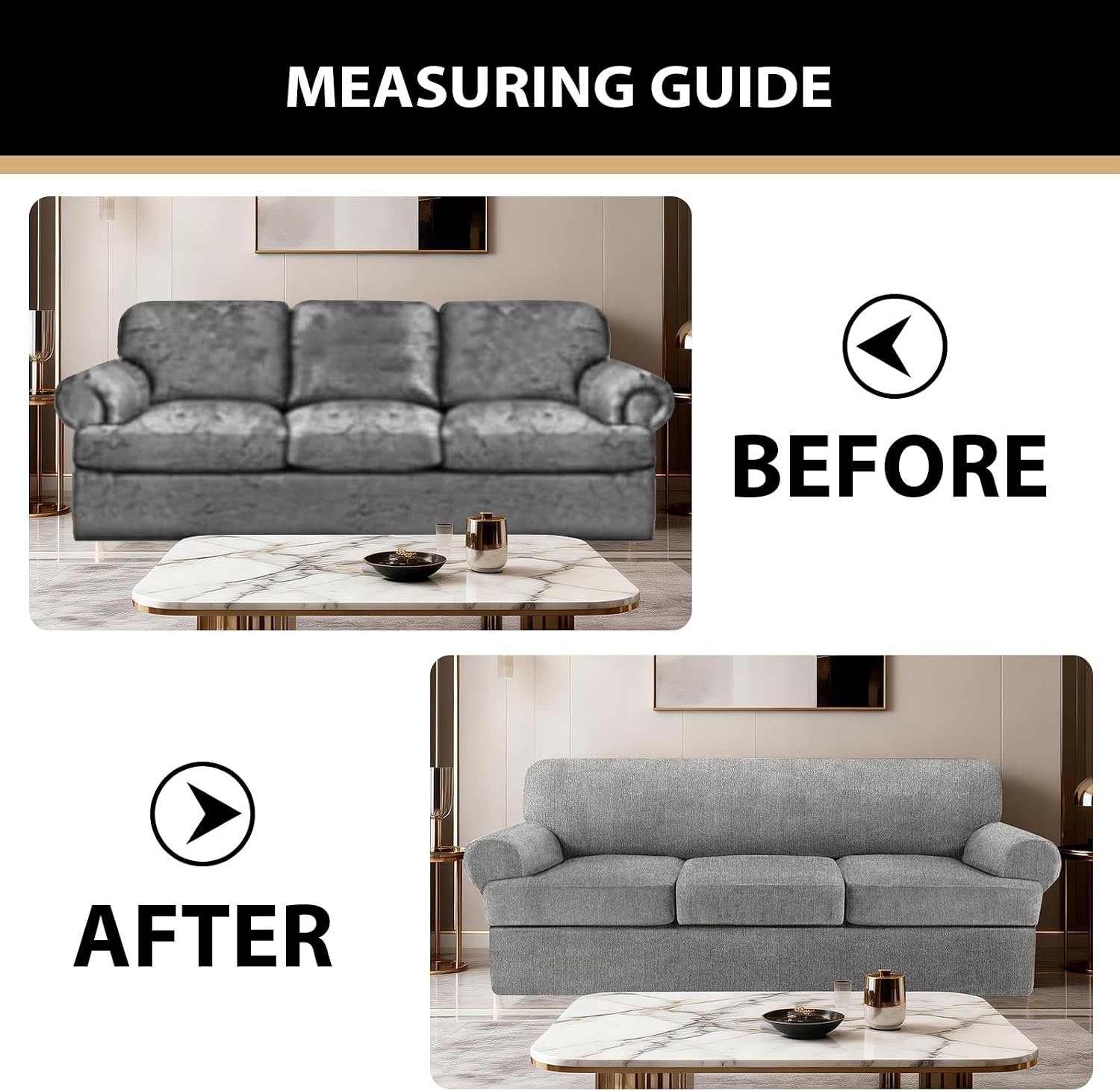 4 Piece T Cushion Sofa Slipcovers Stretch Couch Slip Cover for 3 Cushion Couch Sofa, Machine Washable for Living Room (Light Gray, 3 Cushions)