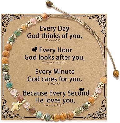 Christian Gifts for Women - Cross Bracelet, Inspirational Gifts Bracelets for Women Healing Natural Stone Bracelets, Get Well Soon Gift for Best Friends Sister Women