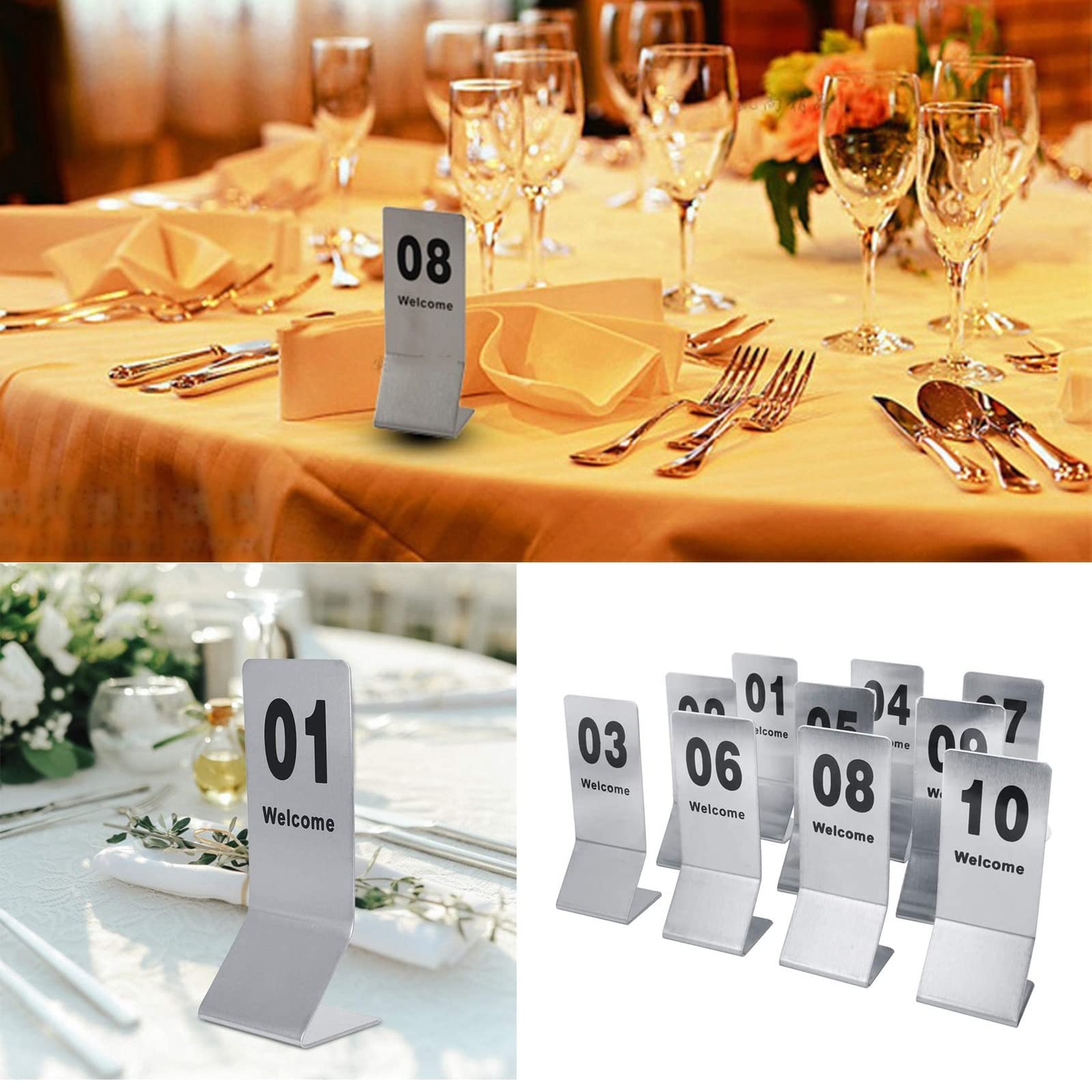 V3VOGUE Número De Mesa De Metal 1~25 1~50 for Restaurante, Bares, Signo De Número De Mesa De Boda, Números Lateral Doble, Letreros De Placa De Acero Inoxidable, Carteles Reservado