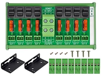 DC Power Distribution Module, Rocker Switch, Fused, Pluggable Top Wiring Terminal Block, DIN Rail and Screw Mount 8 Channel