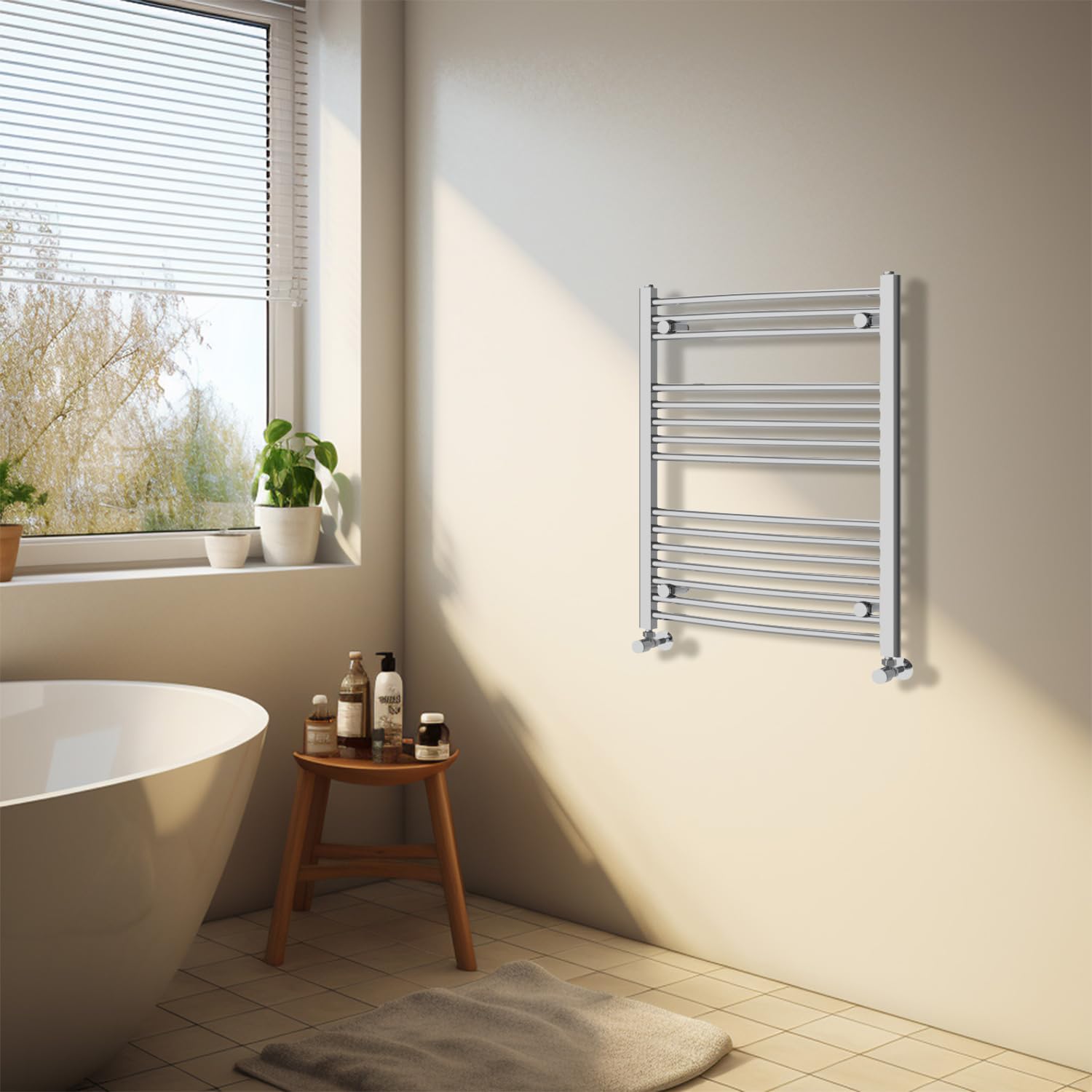 NRG Chrome Heated Towel Rail Curved Designer Bathroom Radiator - 800×600mm