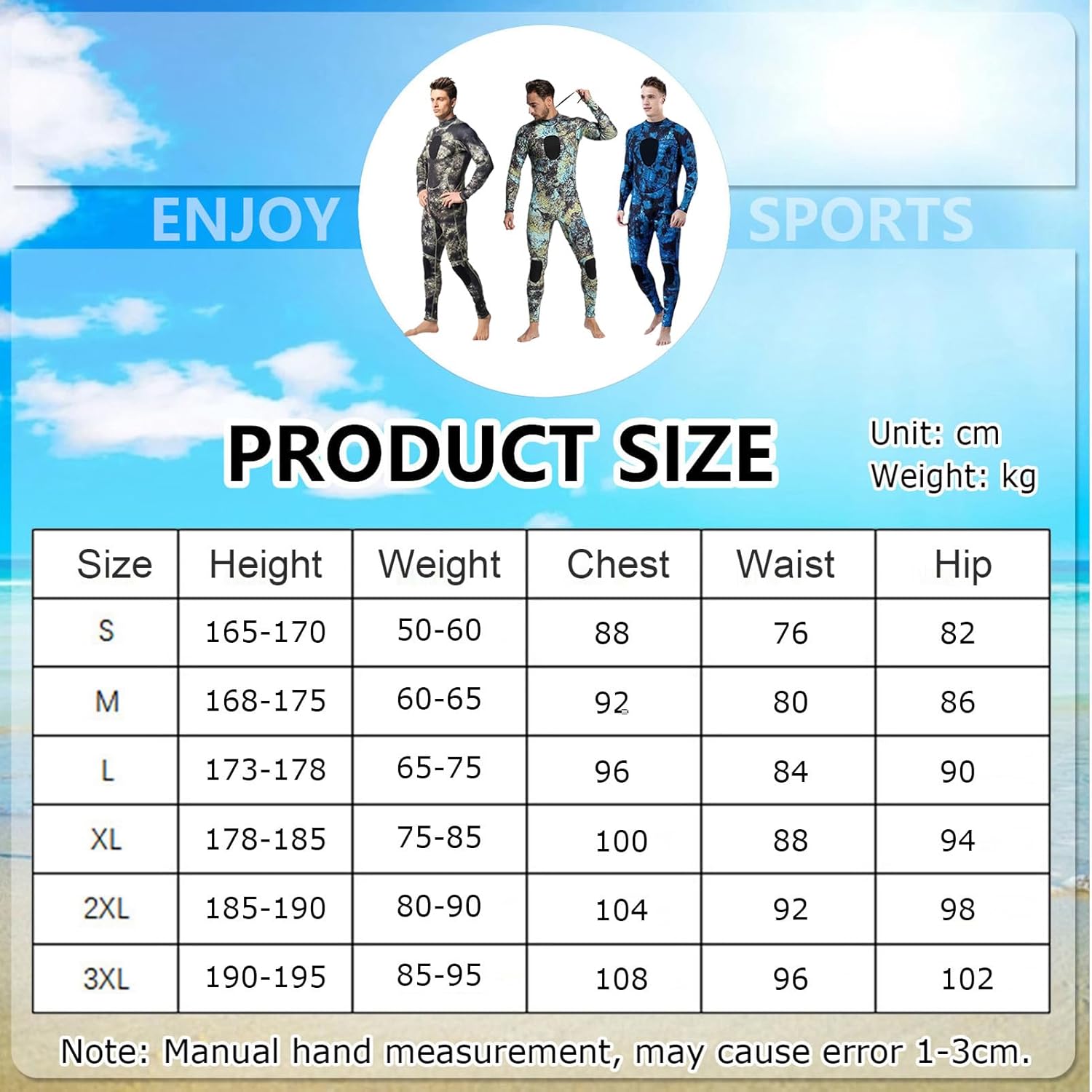 Full Wetsuit 3MM Neoprene Back Zipper Long Sleeve Warm Wetsuit Anti-UV Scratch Jellyfish Diving Suit for Water Sports