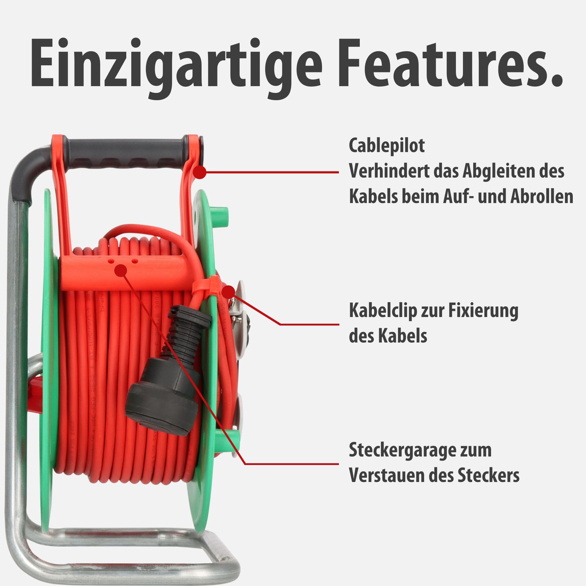 Brennenstuhl Garant G Bretec IP44 Gartenkabeltrommel (Kabeltrommel für Rasenmäher mit 38+2m Kabel in rot, Spezialkunststoff, kurzfristiger Einsatz im Außenbereich, Made in Germany)