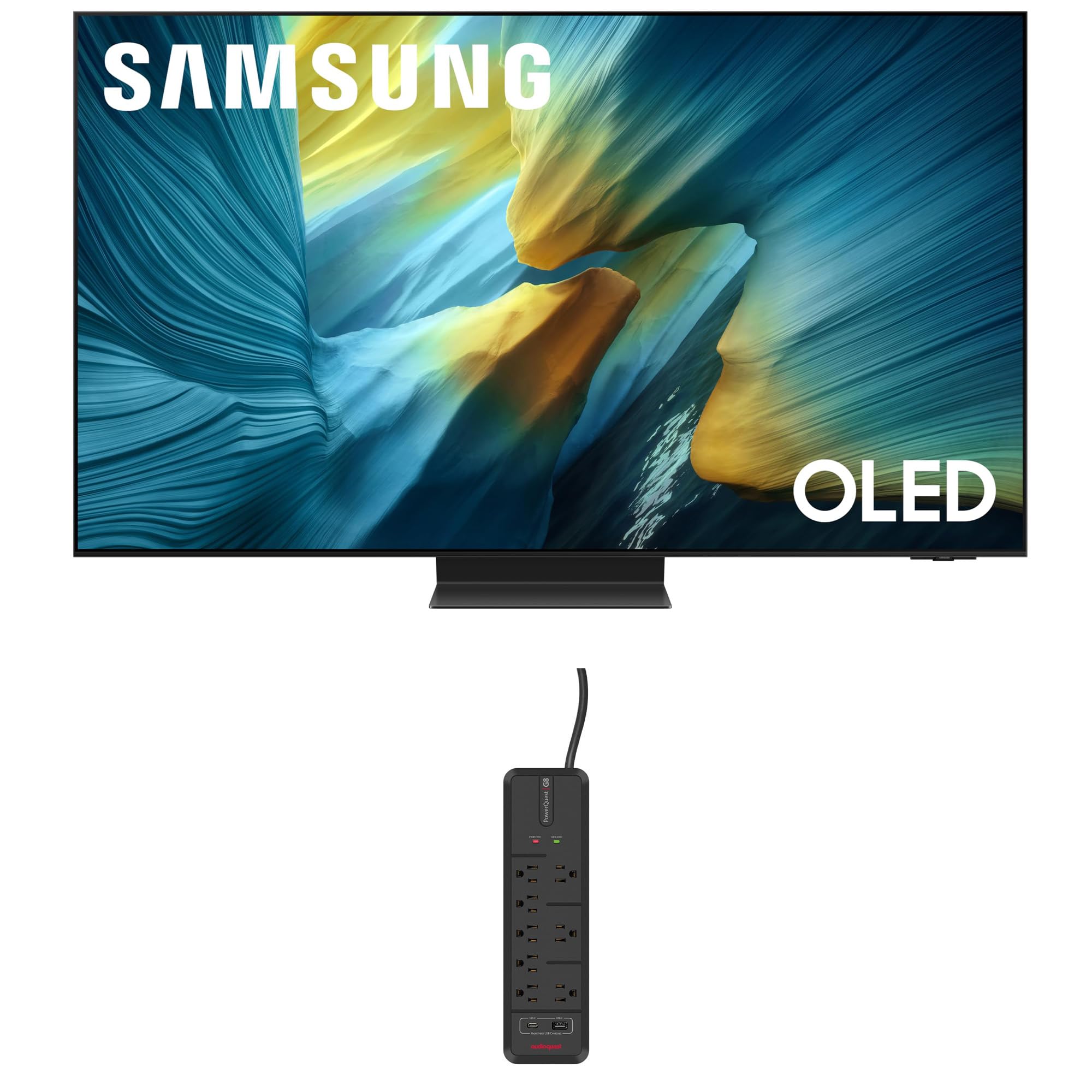 Samsung QN65S95FAFXZA 65 Inch OLED HDR Pro 4K Smart TV with an AudioQuest G8 8-Outlet USB-A/USB-C AC Power Surge Protector (2025)