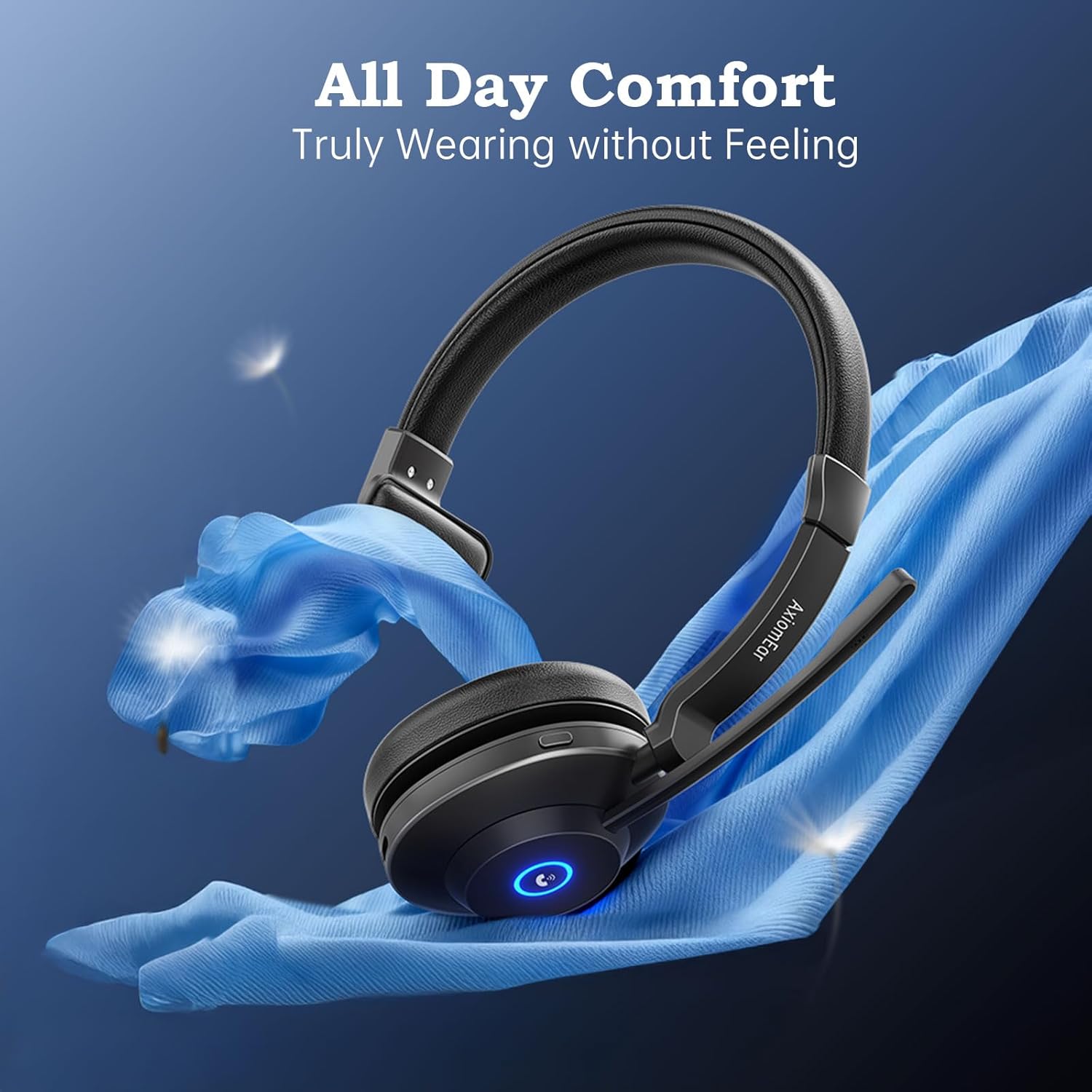 Bluetooth Wireless Headset with Mic for Work, Advanced Noise Reduction Microphone, Clear Calls - Comfortable On-Ear Headphones, Bluetooth 5.3, Applicable to Laptop, PC, Zoom, Office(NO USB Dongle)