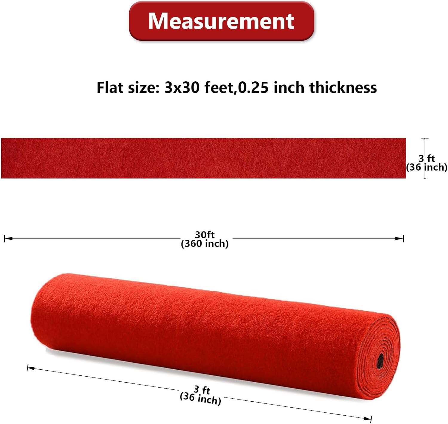 Red Carpet Runner Rug for Party and Event, Non-Slip TPR Rubber Backed Aisle Runway red Rug for Step, Proposal & Wedding Christmas Thanksgiving Decorations, Runway Rug for Prom(3 x 30ft, 450 GSM)