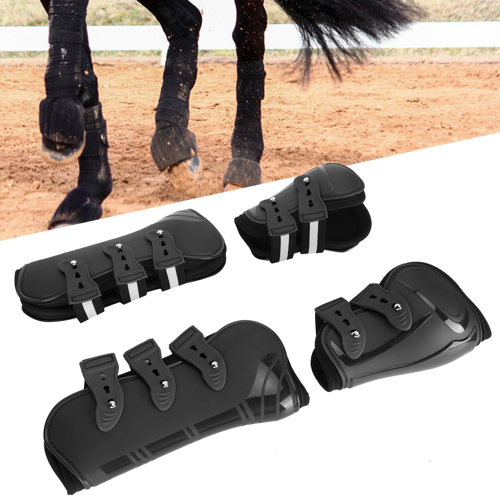 Hidyliu Proteggi Gamba per Cavallo Ispessito con Cinture Resistenti per Comfort e Protezione 2 unità Nere (#1)