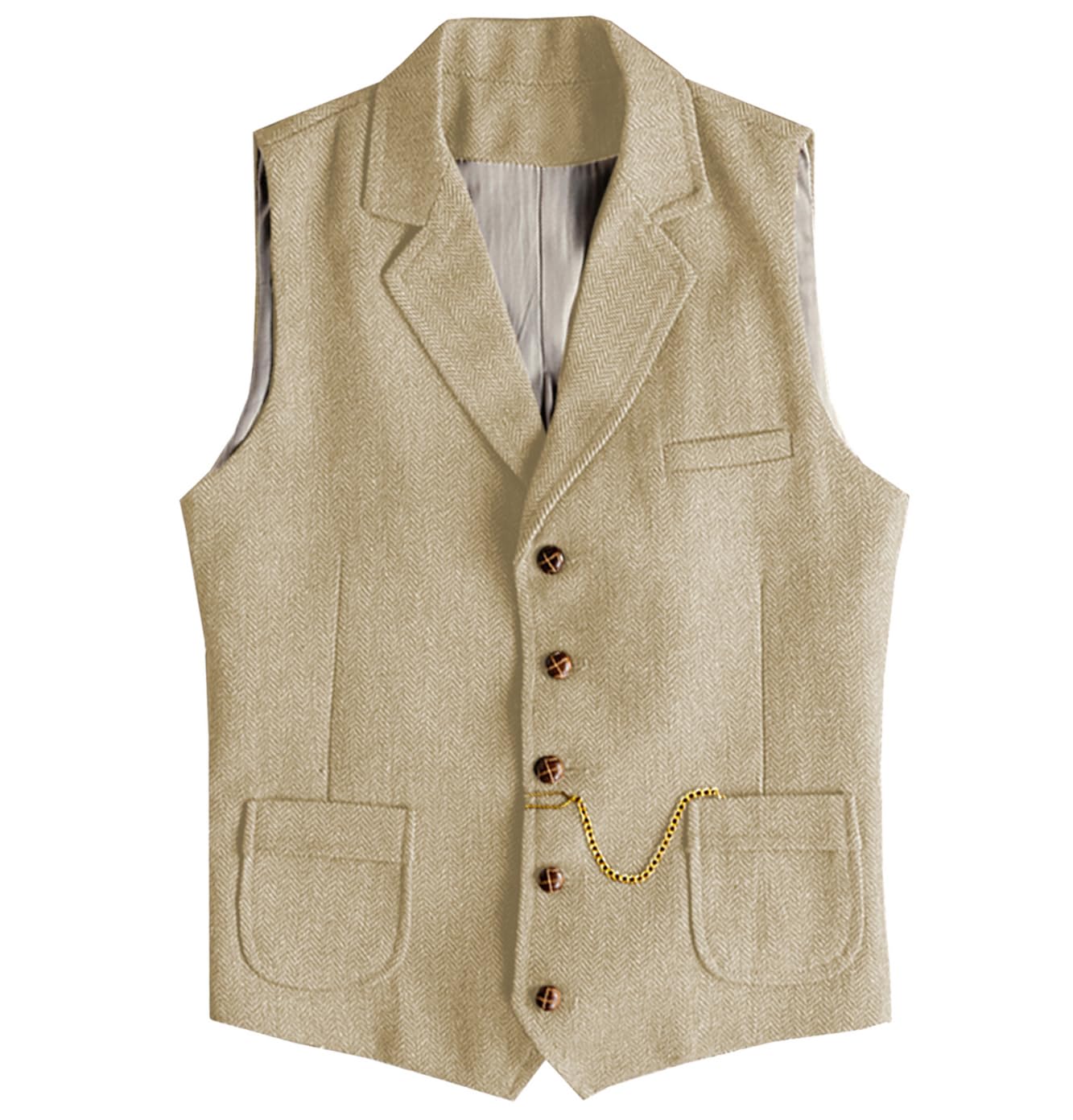 Men's Tweed Suit Vest Western Herringbone Wool Casual Waistcoat for Groomsman