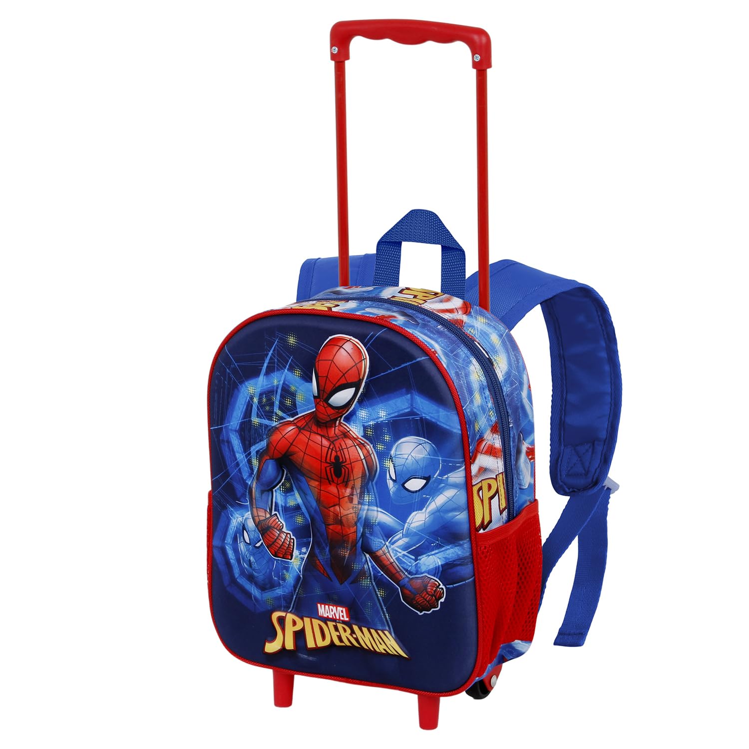 Marvel Spiderman Powerful-Mochila 3D con Ruedas Pequeña, Azul, 26 x 34 cm, Capacidad 12.5 L