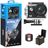EK7000 4K30FPS 20MP WiFi Action Camera with EIS Ultra HD 131FT Waterproof Underwater Camera Remote Control 4X Zoom Support External Microphone Black