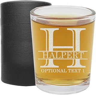 Personalized Etched 2.5oz 1pk Shot Glass – Customized Monogram Name, Custom Gifts Men Women, Groomsmen, Engraved Wedding Birthday Anniversary Retirement Gift Ideas Him Her, Party Favors, Halpert