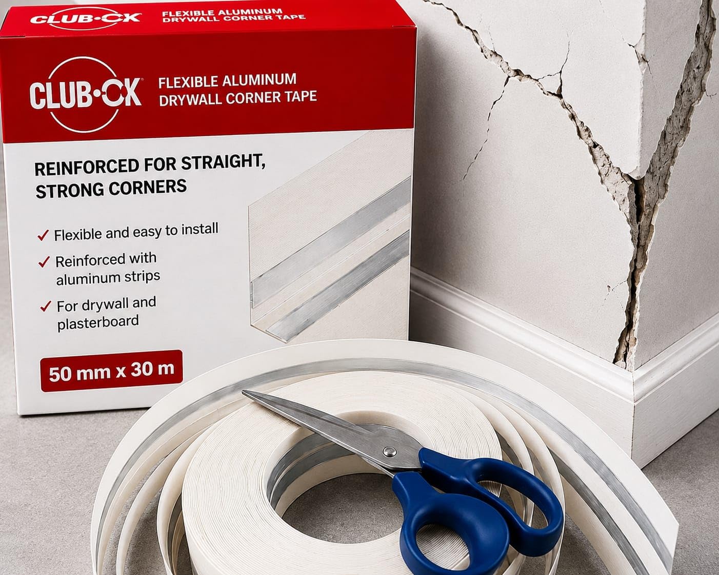 Aluminium Corner Tape 30 m x 50 mm - Edge Protection Tape and Joint Tape for Drywall and Wall Repair Internal and Outer Corners - Flexible Metal Tape with Aluminium Strips (1)