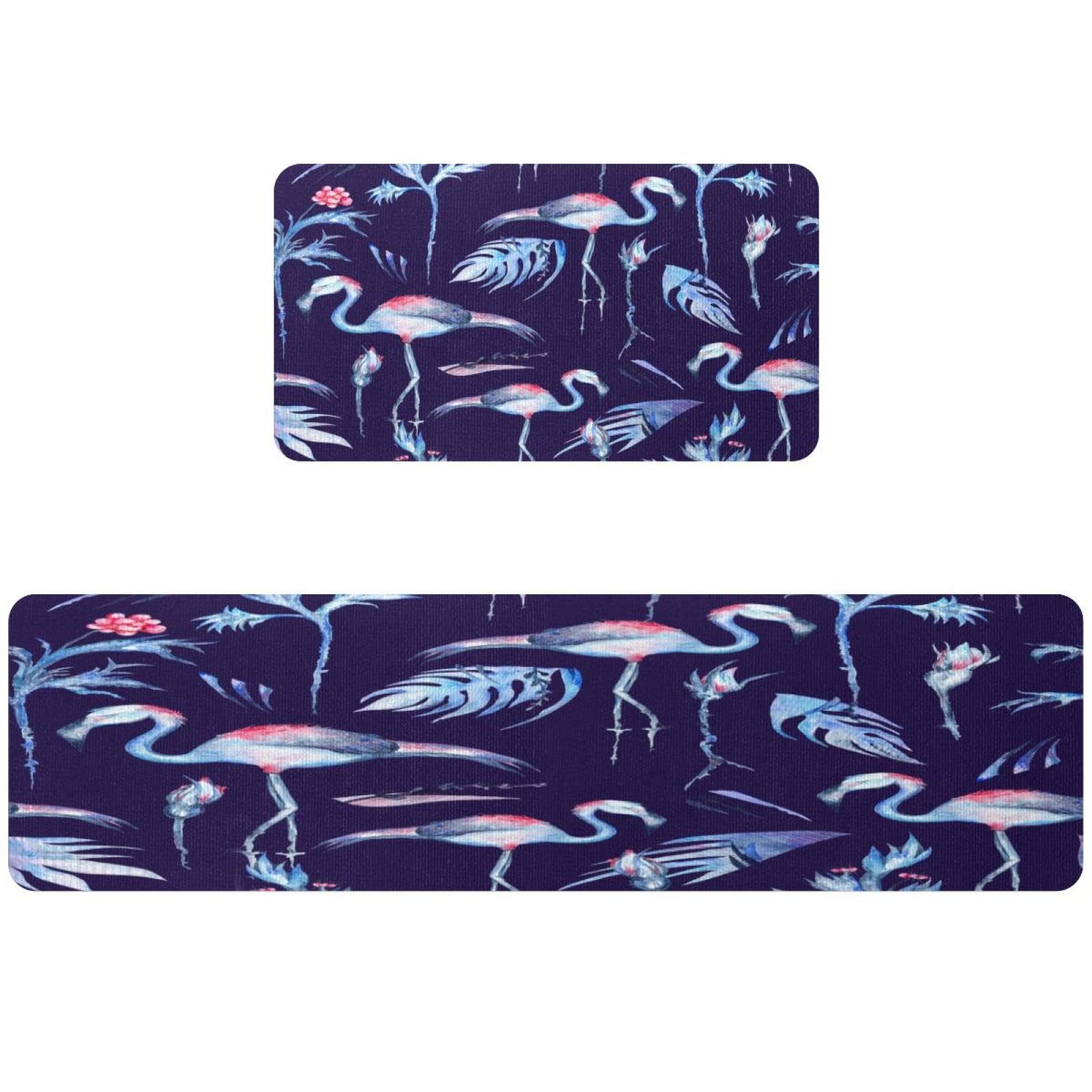 Alfombrillas de cocina absorbentes y lavables con diseño tropical de flamenco azul, juego de 2