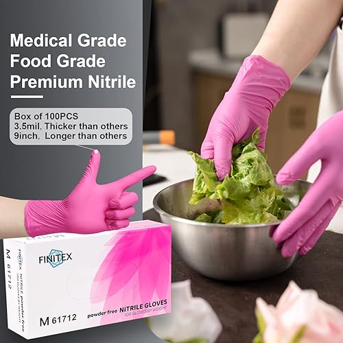 Miniatura 2 de FINITEX Guantes desechables de nitrilo rosa sin látex  3.5 mil 100 unidades sin polvo sin látex guantes de limpieza para examen médico