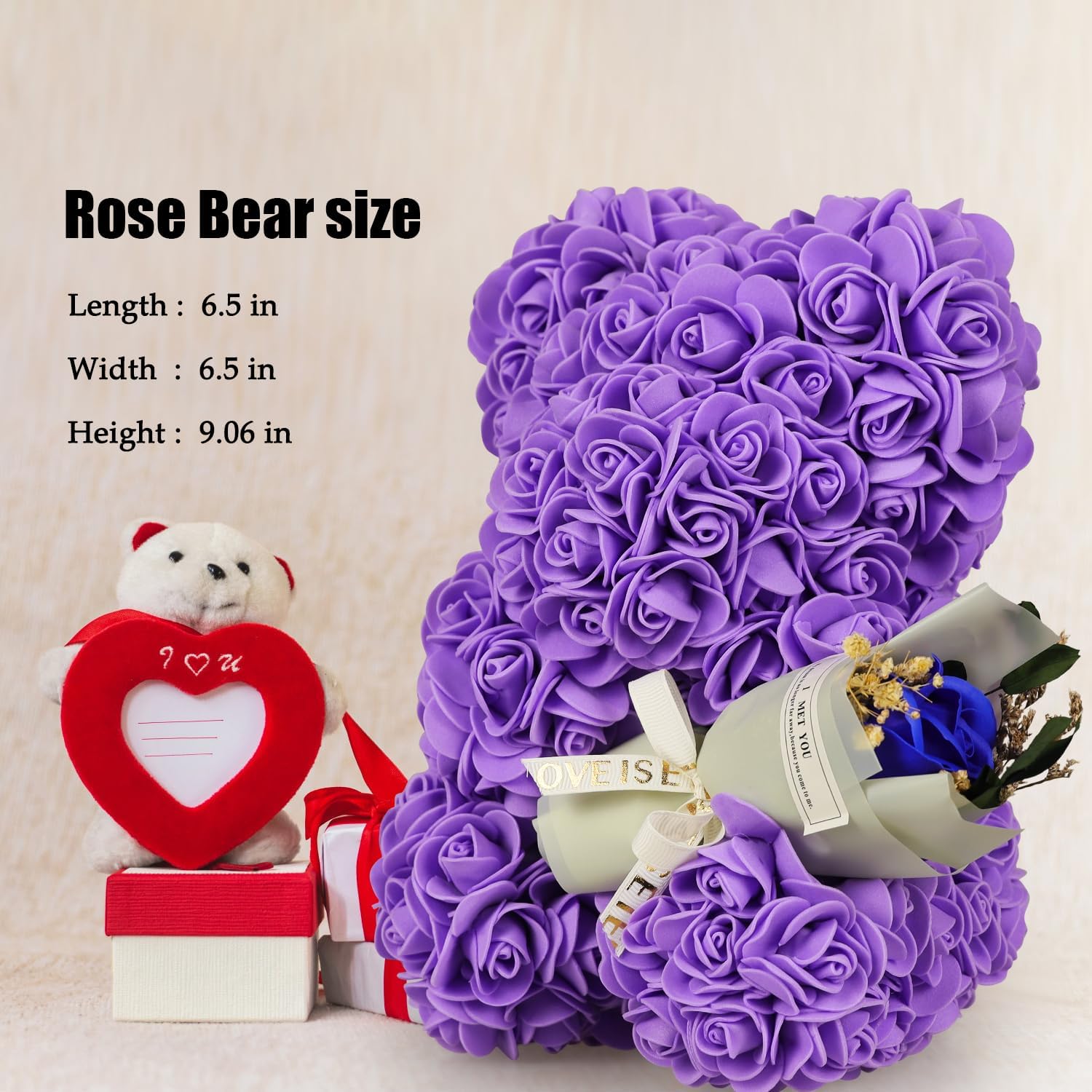 Purple Rose Bear Gifts for Women - Eternal Preserved Roses Teddy Gift, Romantic Anniversary Birthday Valentine Keepsake for Her/Wife, Handmade Floral Art Bear - Image 5