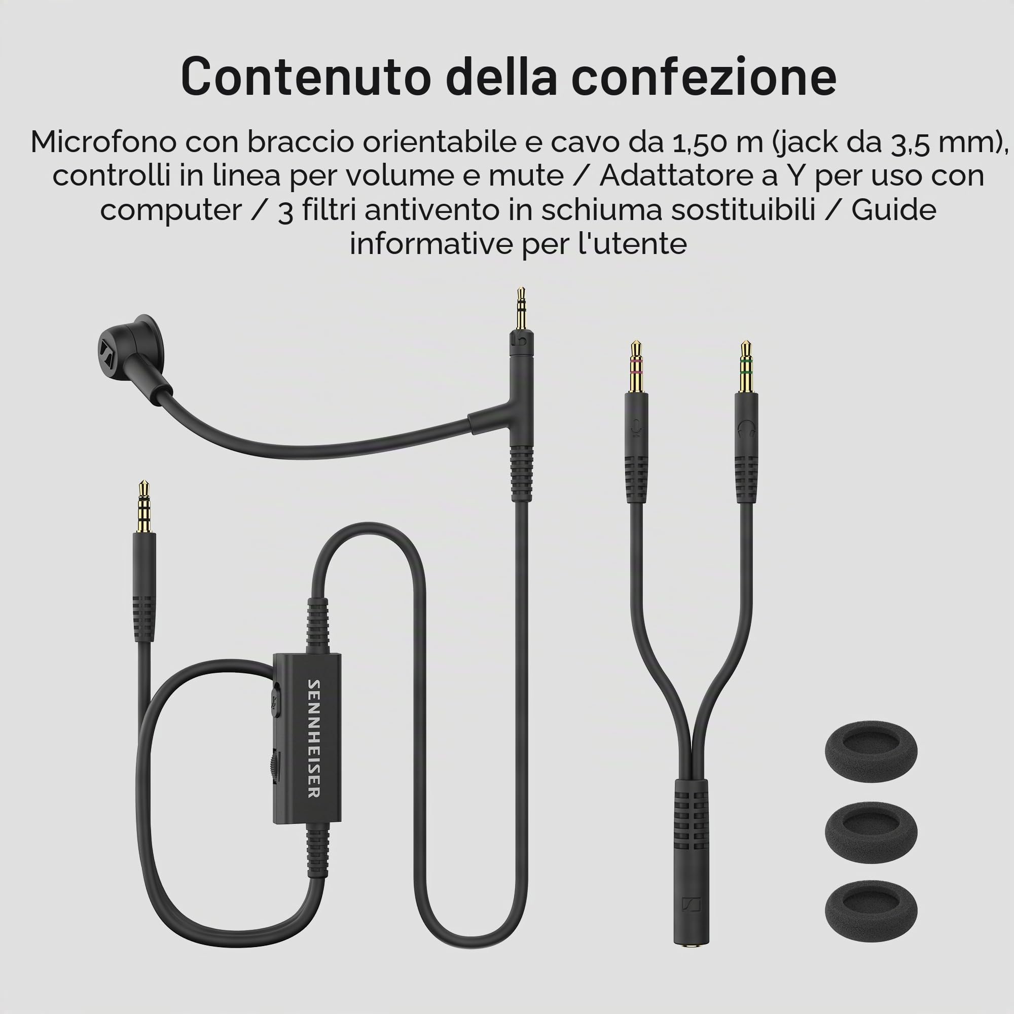 Sennheiser HD 500 BAM, microfono a braccio plug-in per gaming e chiamate, con controlli volume e muto, jack analogico da 3,5 mm, per cuffie HD 560S, HD 505, HD 620S e altri