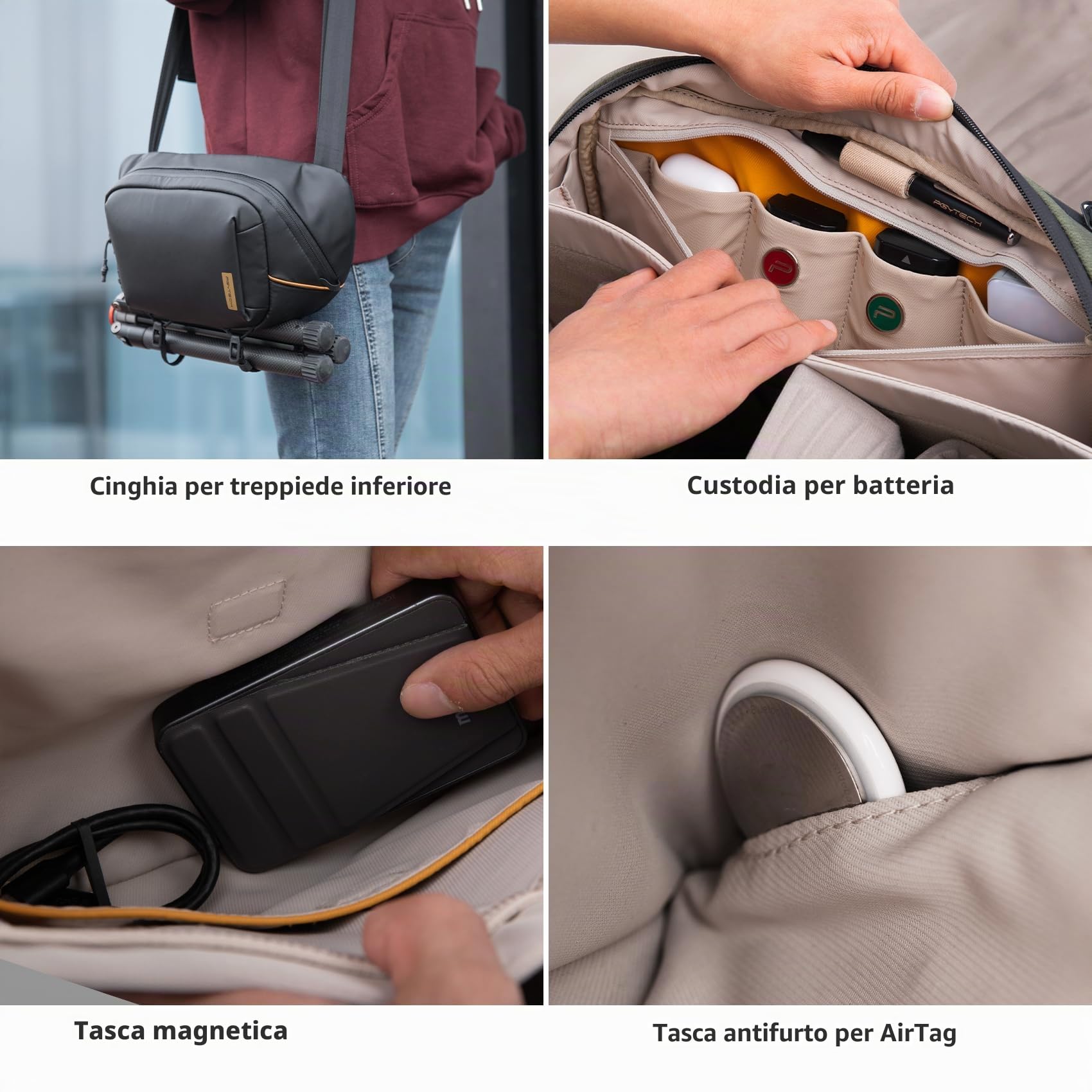 PGYTECH OneGo Solo V2 Borsa Fotografica Professionale Tracolla 4L, Zaino Fotografico Piccolo Impermeabile Compatibile con Fotocamera Reflex Canon, Insta360 X4, DJI OSMO Pocket 4, iPad mini 8.3'', Nero