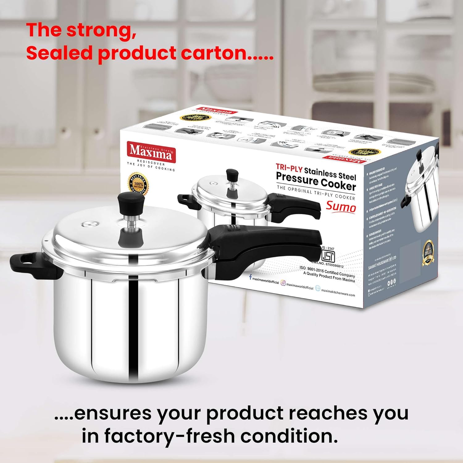 MAXIMA Sumo Pressure Cooker next to its product carton
