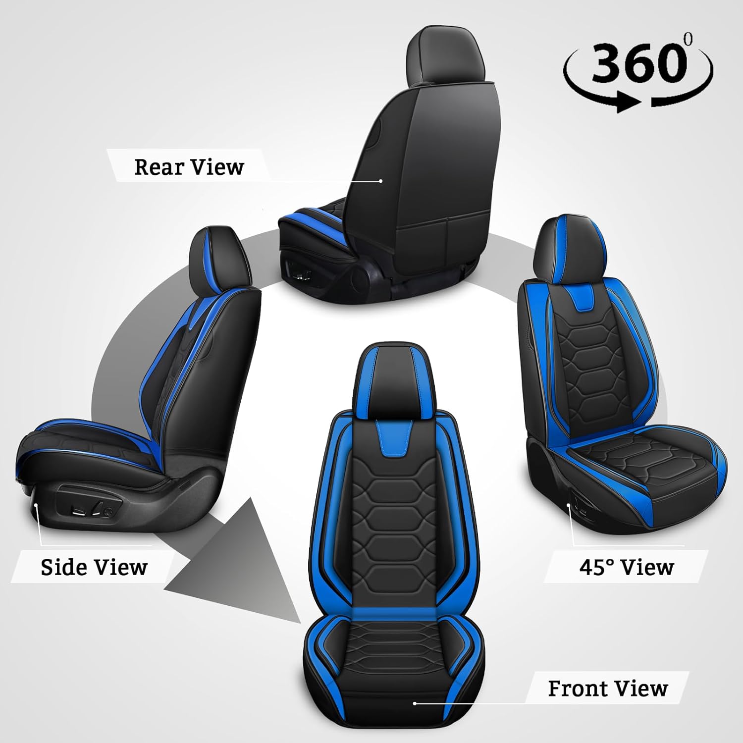 Car Seat Covers Fit for Nissan Kicks 2018-2025 Car Seat Protectors Premium Nappa Leather, Non-Slip Bottom, Storage Pocket, Wear-Resistance (Full Set, Black Blue)
