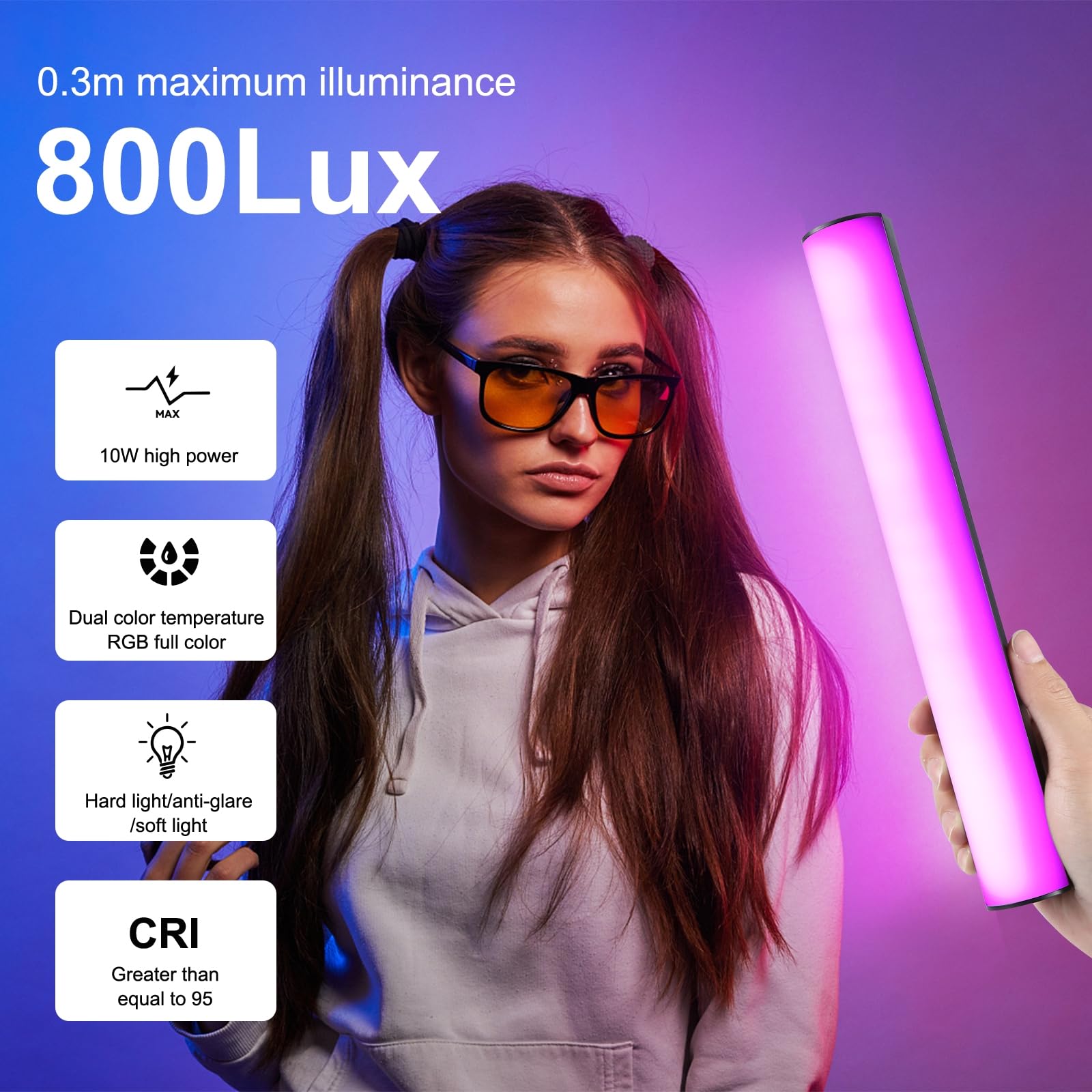 PULUZ RGB Light Stick 30cm, Magnetische 360°-Vollspektrum Videoleuchte Stab mit Wiederaufladbarem 3000-mAh-Akku + 2500-9000K Farbtemperatur für Studiofotografie, TikTok, YouTube