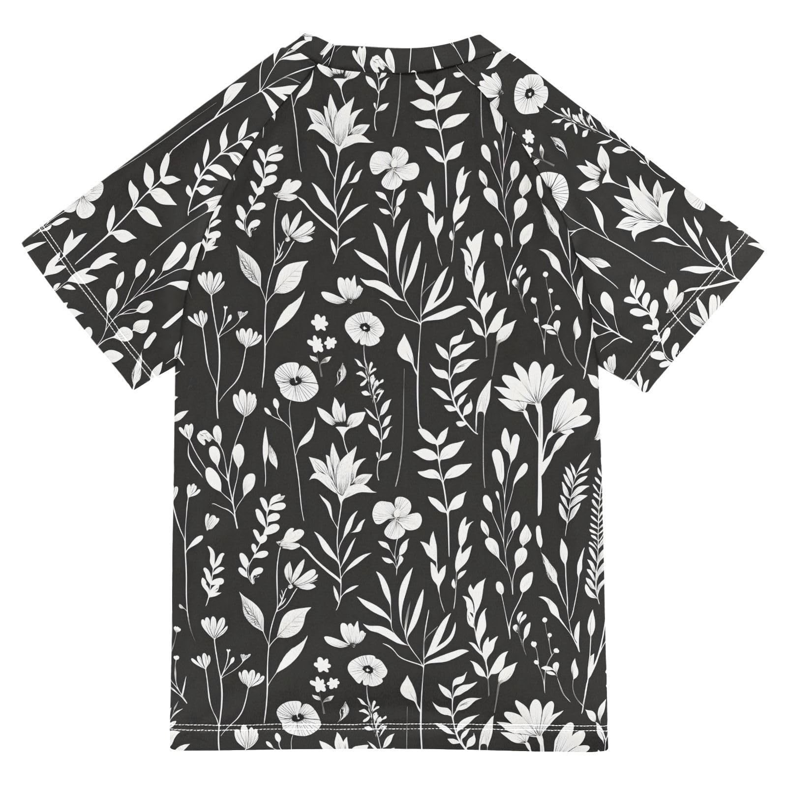 ALAZA Kids Rash Guard Toddler Swim Shirt Boy Girls White Grass Black UPF 50+ Short Sleeve 4T
