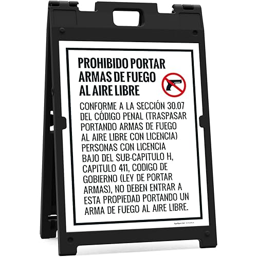 Miniatura 1 de Open Carry of Handguns Prohibited Texas Penal Code Section 3007 Spanish Sidewalk Sign Kit 18x24 Inches with A Frame Stand Made in USA by Sigo Signs