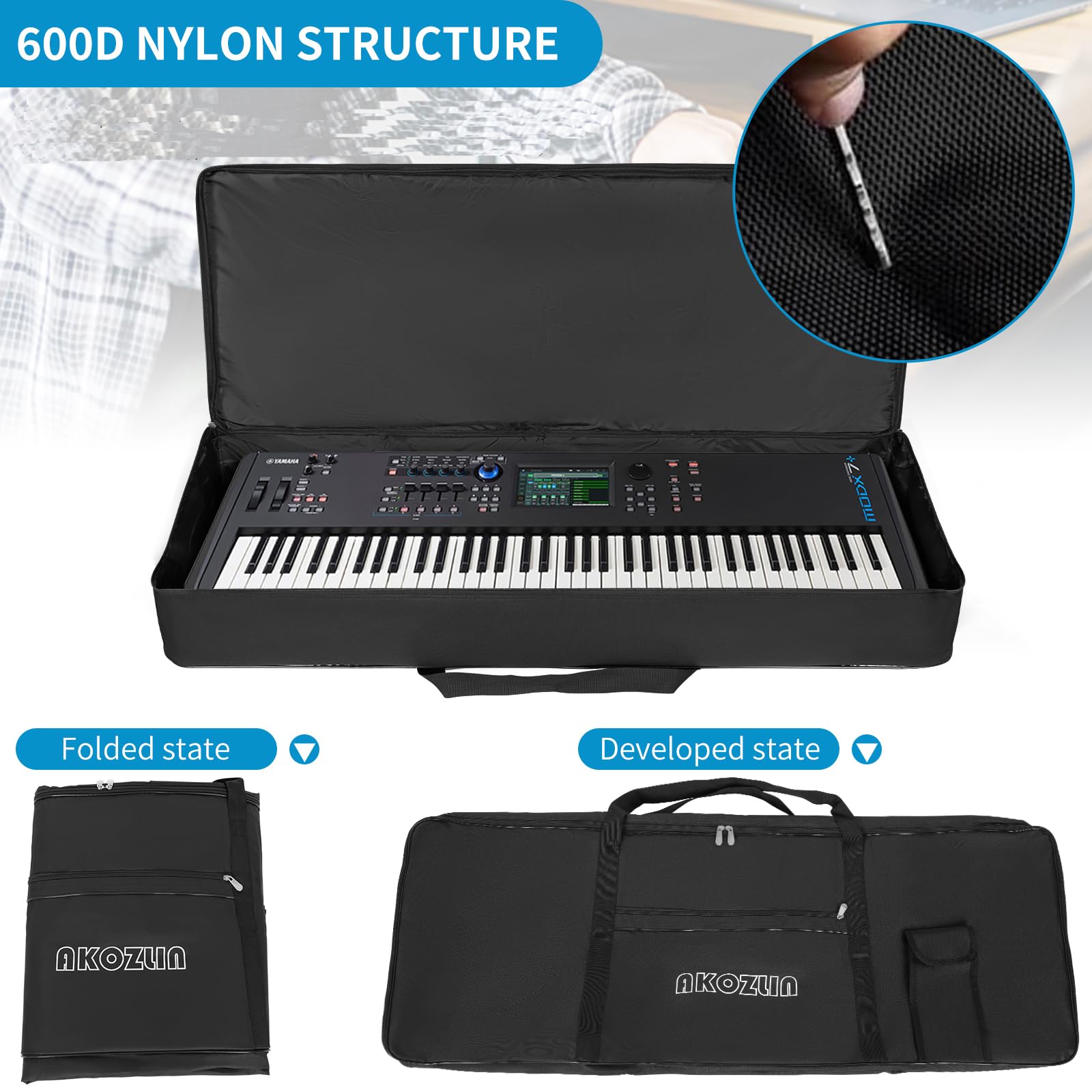 Sac De Transport Rembourré Pour Clavier/piano électrique 76 Touches - Tissu Oxford, Poignées, Poche Accessoires
