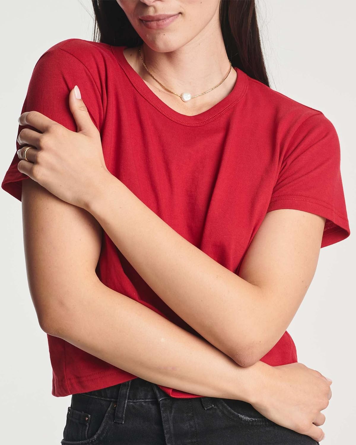 Real Essentials 4 Pack: Women's Cotton Short Sleeve Crop Top – Cropped Casual Crew Neck T-Shirts (Available in Plus Size) - Image 4