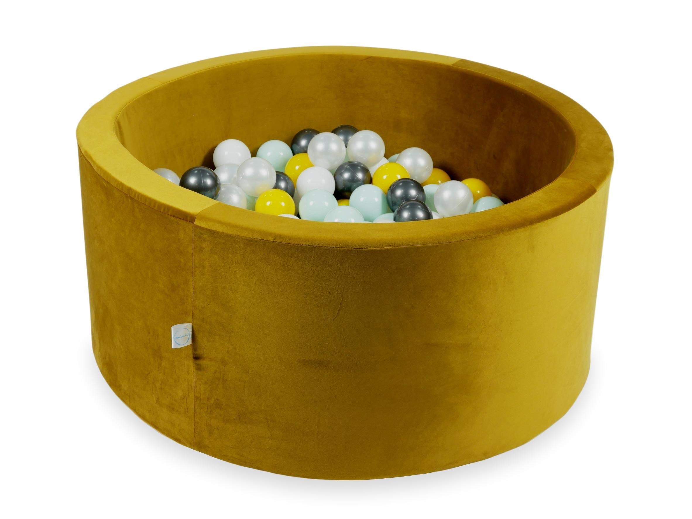 Mimii Piscina de bolas de 90 x 40 cm, 300 bolas de espuma, piscina de bolas para niños y bebés, juguete para niñas y niños, color dorado: dorado claro/plata/nacarado