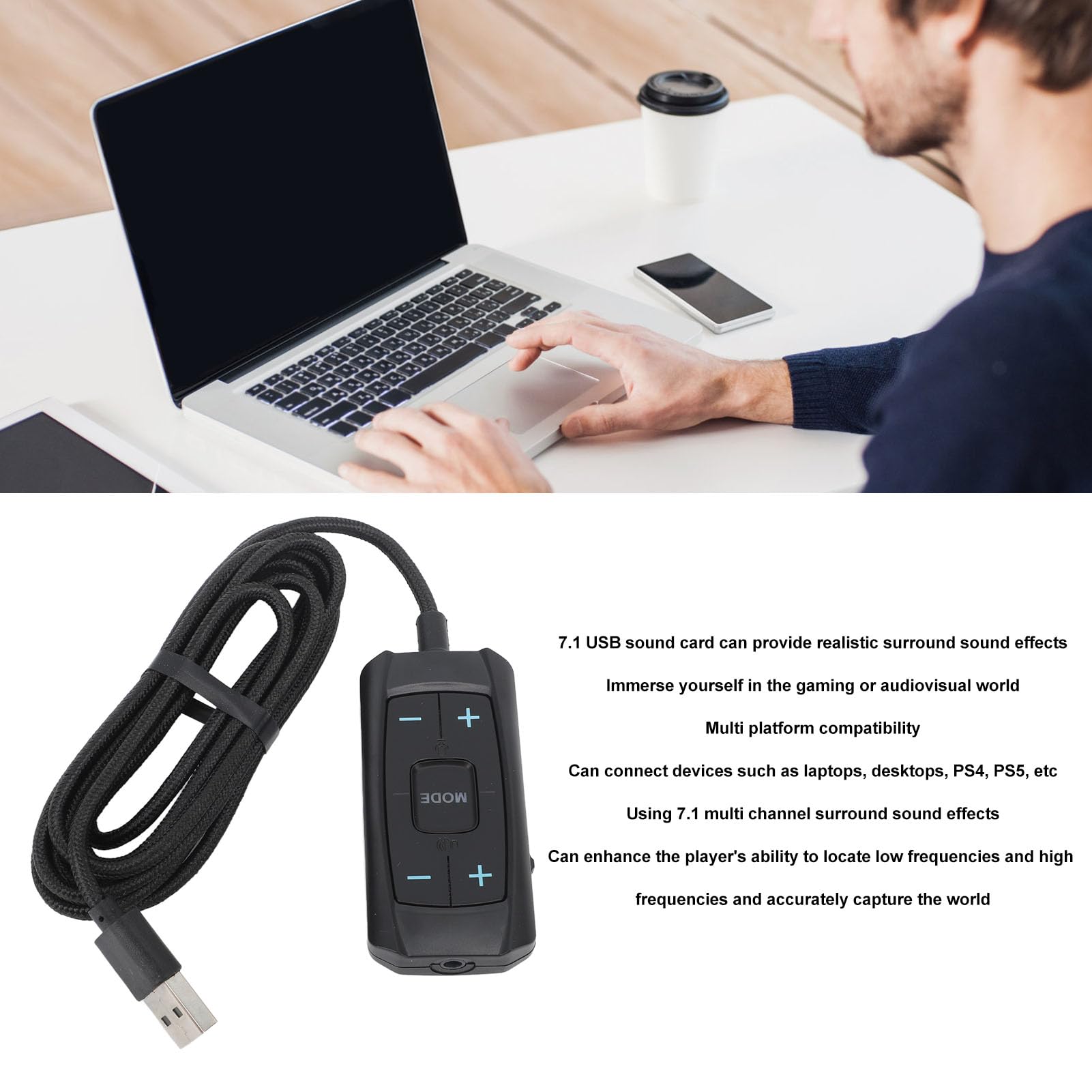 7.1 USB Sound Card, Portable External 7.1 USB Sound Card Audio Sound Adapters for Laptop Desktop Computer