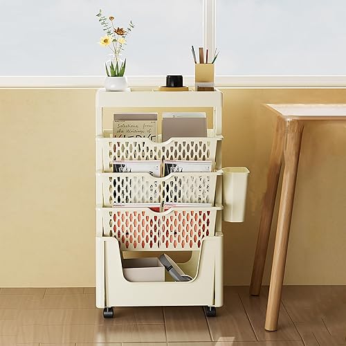 Miniatura 6 de Estantería móvil extraíble de 5 niveles, estantería única móvil, organizador de utilidad, estantes caqui con ruedas para niños, estudiantes, estudio