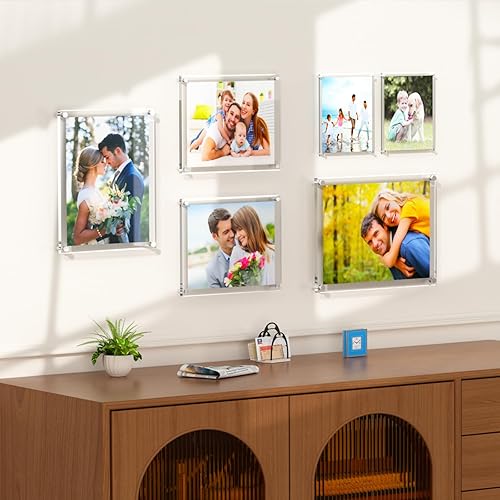 Miniatura 8 de AITEE Paquete de 4 marcos de fotos acrílicos de 8.5 x 11 pulgadas, marcos de fotos transparentes para pared, modernos marcos de fotos sin marco,