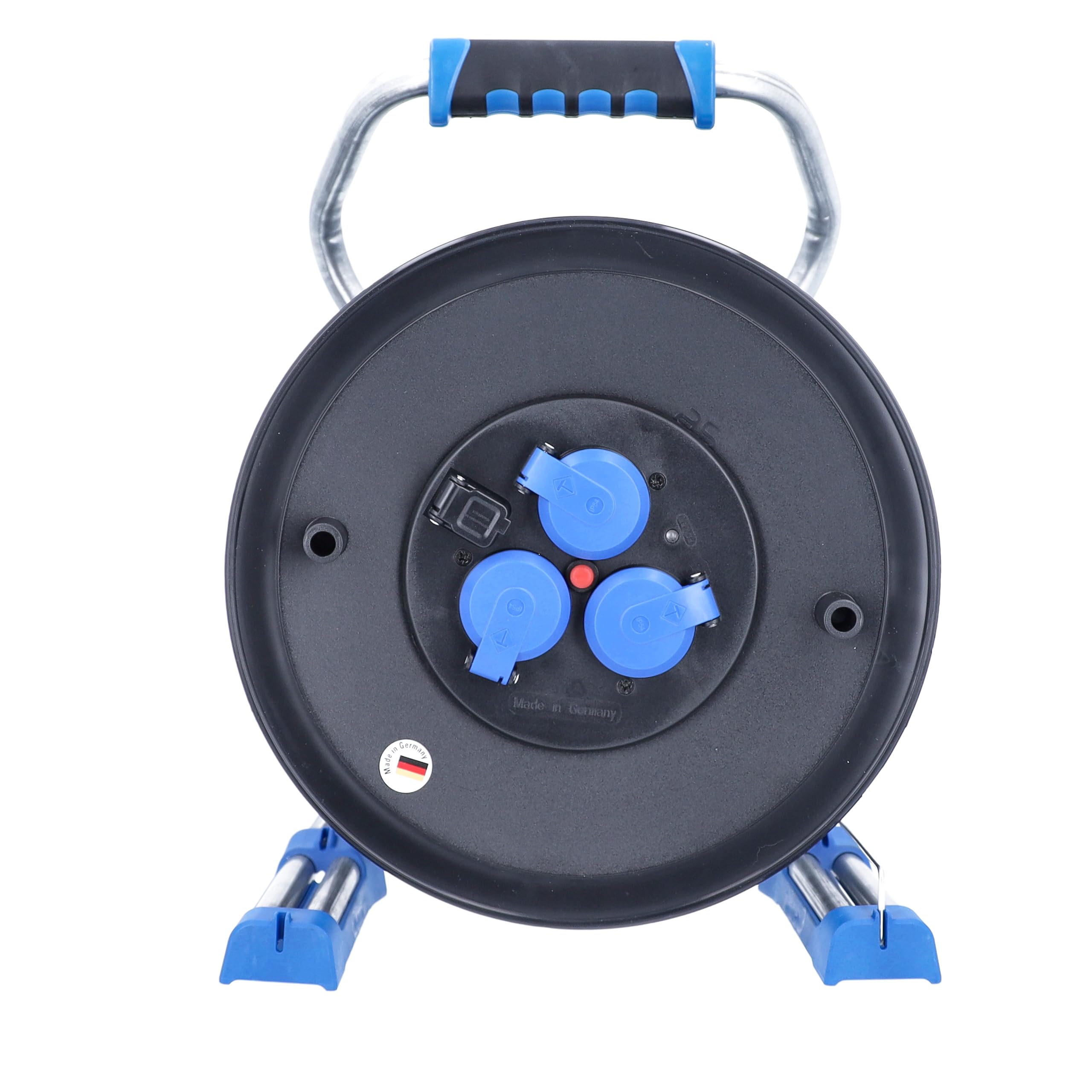 as - Schwabe Xperts Kunststoff Leer-Kabeltrommel für 40 m Kabel, Verlängerungskabel-Trommel ohne Leitung, Leertrommel mit 3 Schutzkontakt-Dosen 230 V, 16 A, IP44, Made in Germany, schwarz I 22620