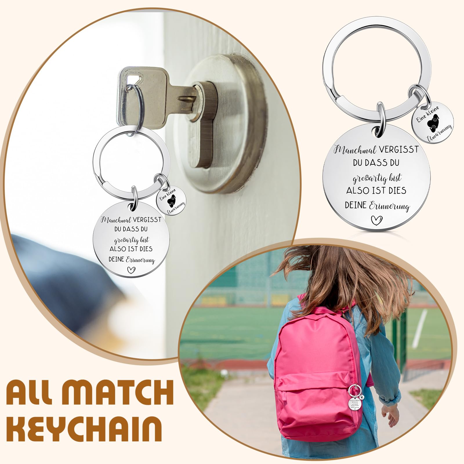 HOWAF Set 6 Portachiavi Ispiratori In Tedesco Con Cartoncini Motivazionali - Regalo Per Colleghi, Addio E Bambini