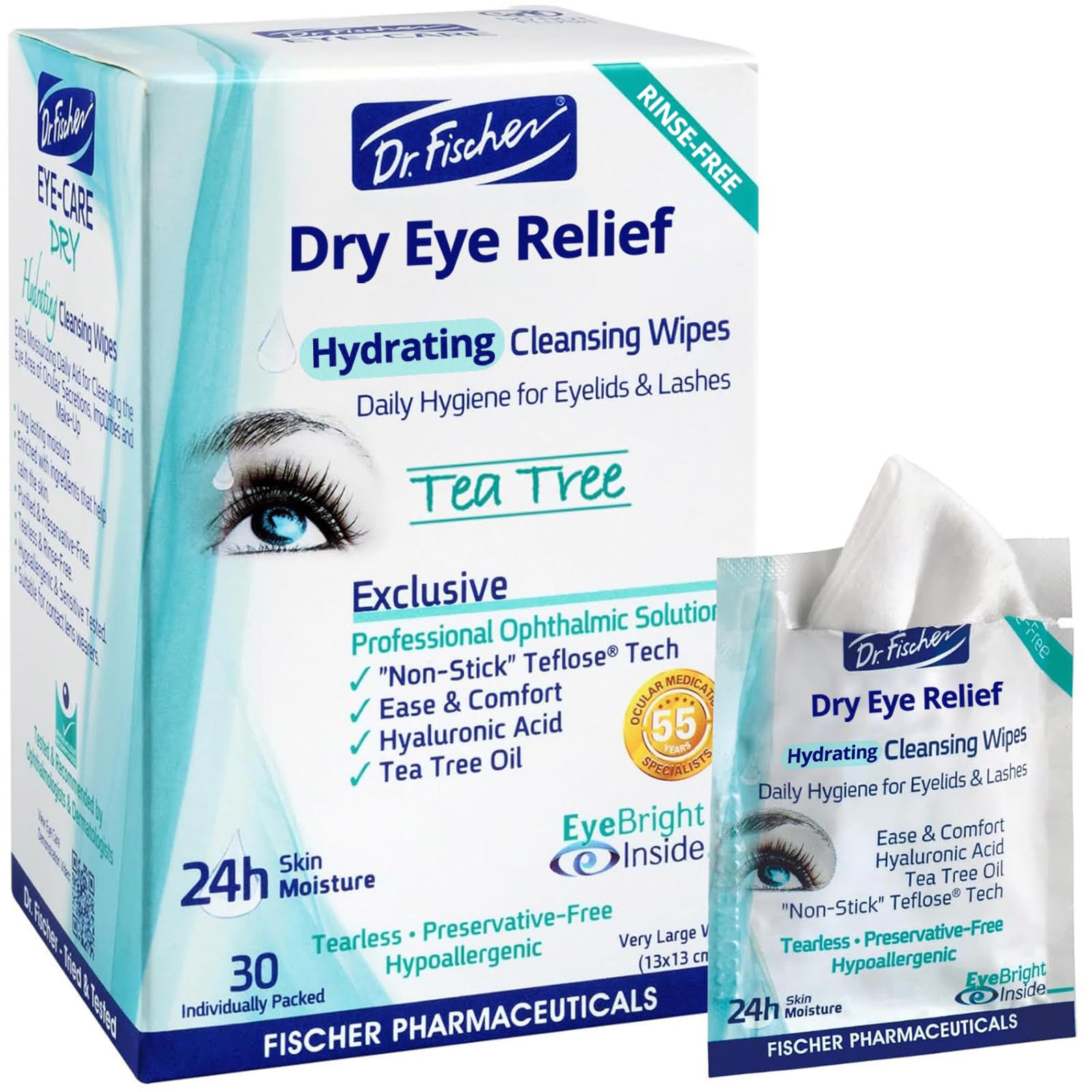 Dr. Fischer Daily Hygienic & Hydrating Eyelid Wipes- Complementary Aid For Dry Eye Syndrome & Cleanse The Eye Area Of Ocular Secretions. Moisture Enriched To Effectively Clean & Mo