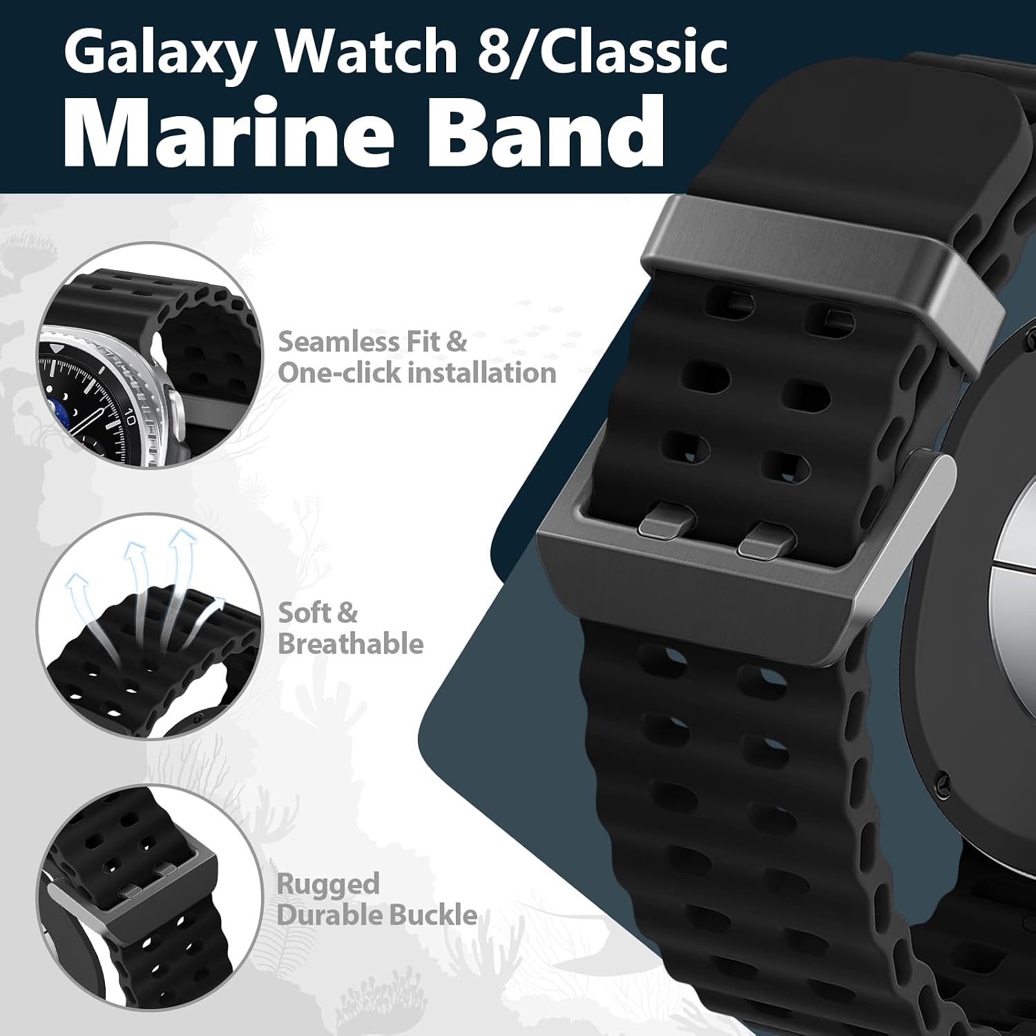 Marine Silicone Band for Samsung Galaxy Watch 9 8 40mm 44mm/8 Classic 46mm image 2