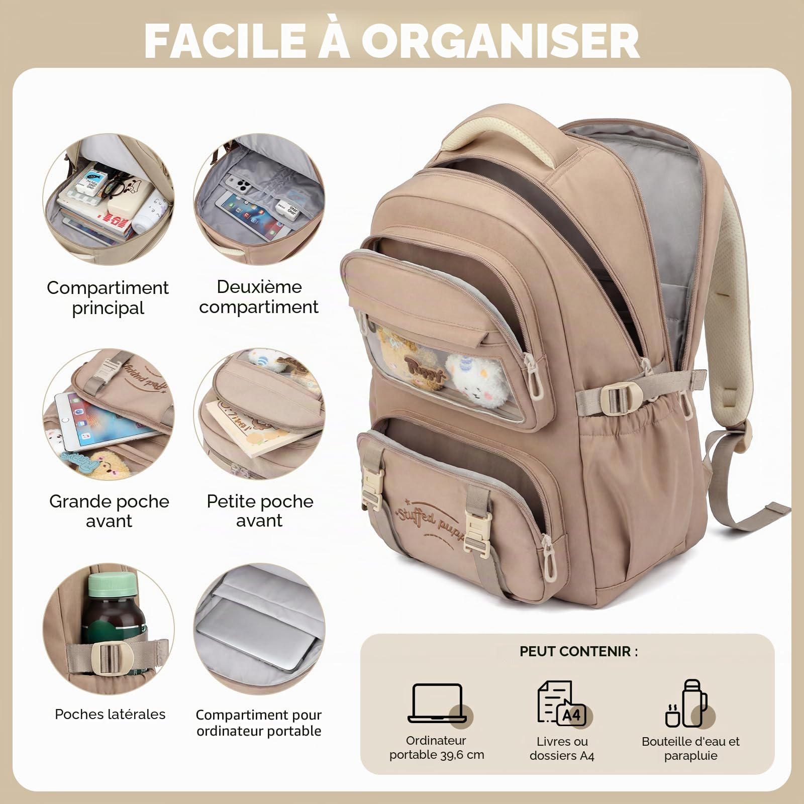 Amythe Sac à dos Ado Fille 3e-7e École Voyage