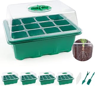Seed Starter Trays, VIPITH 5 Packs (37PCS) Seed Starter Kit with Humidity Vented Dome and Base for Seeds Starting Greenhouse (12 Cells per Tray)