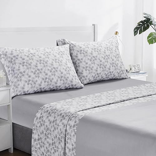 ARTALL Juego de sábanas de 4 piezas con estampado botánico tamaño King, sábanas de microfibra suave para todas las estaciones, incluye 2 fundas de