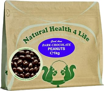 Natural Health 4 Life Carol Anne Confectionery Dark Chocolate Peanuts 1kg   Chocolate Covered Peanuts in Resealable Pouch, 16.6g Protein/100g, Snack for Parties, Baking, Events 1 Pouch