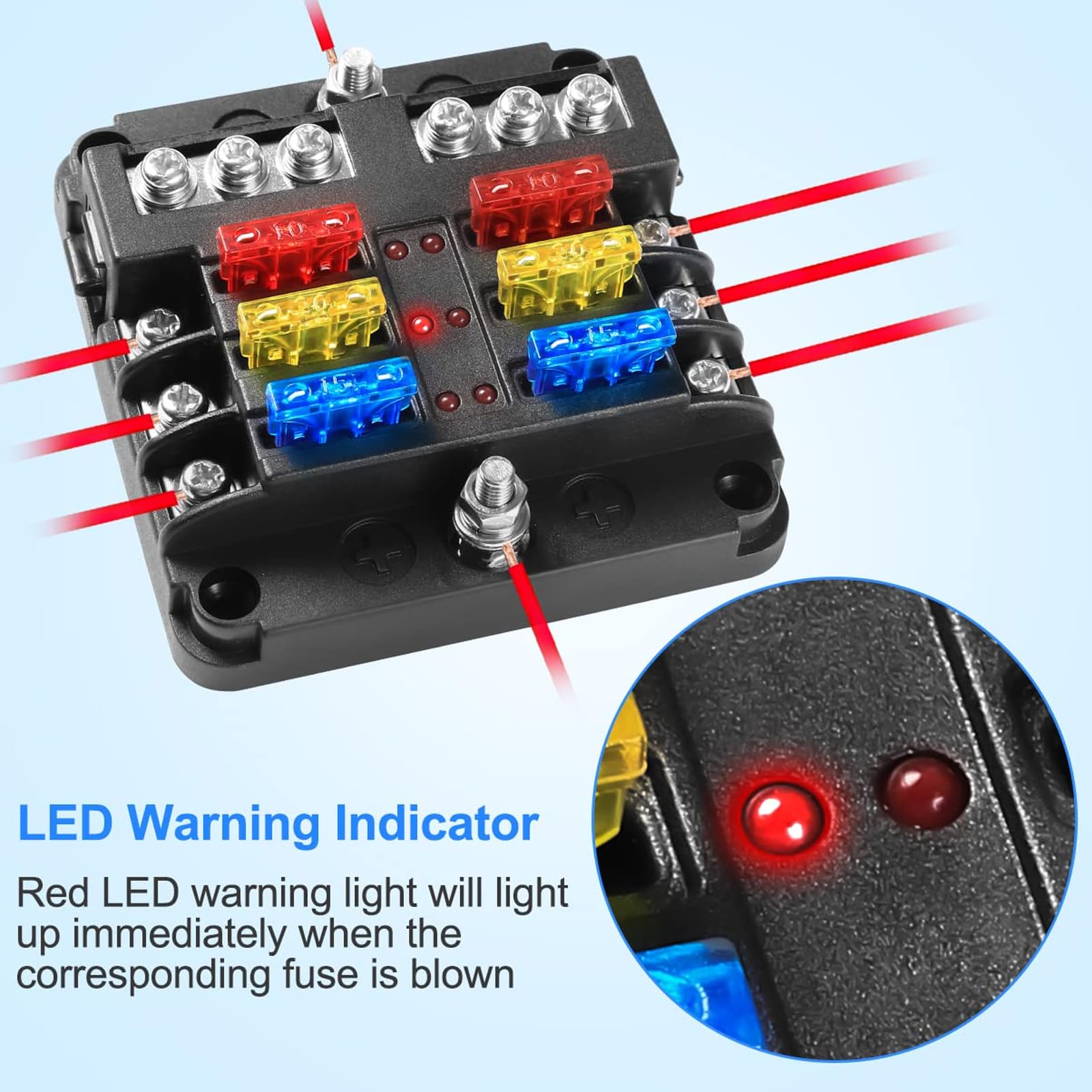 GIDREN 6-fach Sicherungshalter Mit LED - Kfz Sicherungskasten 12-32V