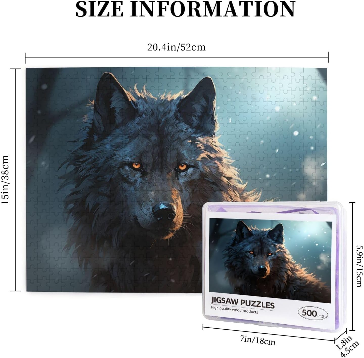 500 Piece Jigsaw Puzzle for Adults Personalized Picture Puzzle Fantasy Wolf Customized Wooden Puzzle for Family, Birthday, Wedding, Game Nights Gifts, 20.4"x15"