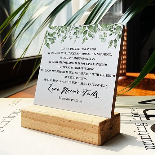 Miniatura 40 de Letrero de madera con versículos bíblicos con texto en inglés "Country Be Still and Know That I am God", decoración de escritorio cristiana