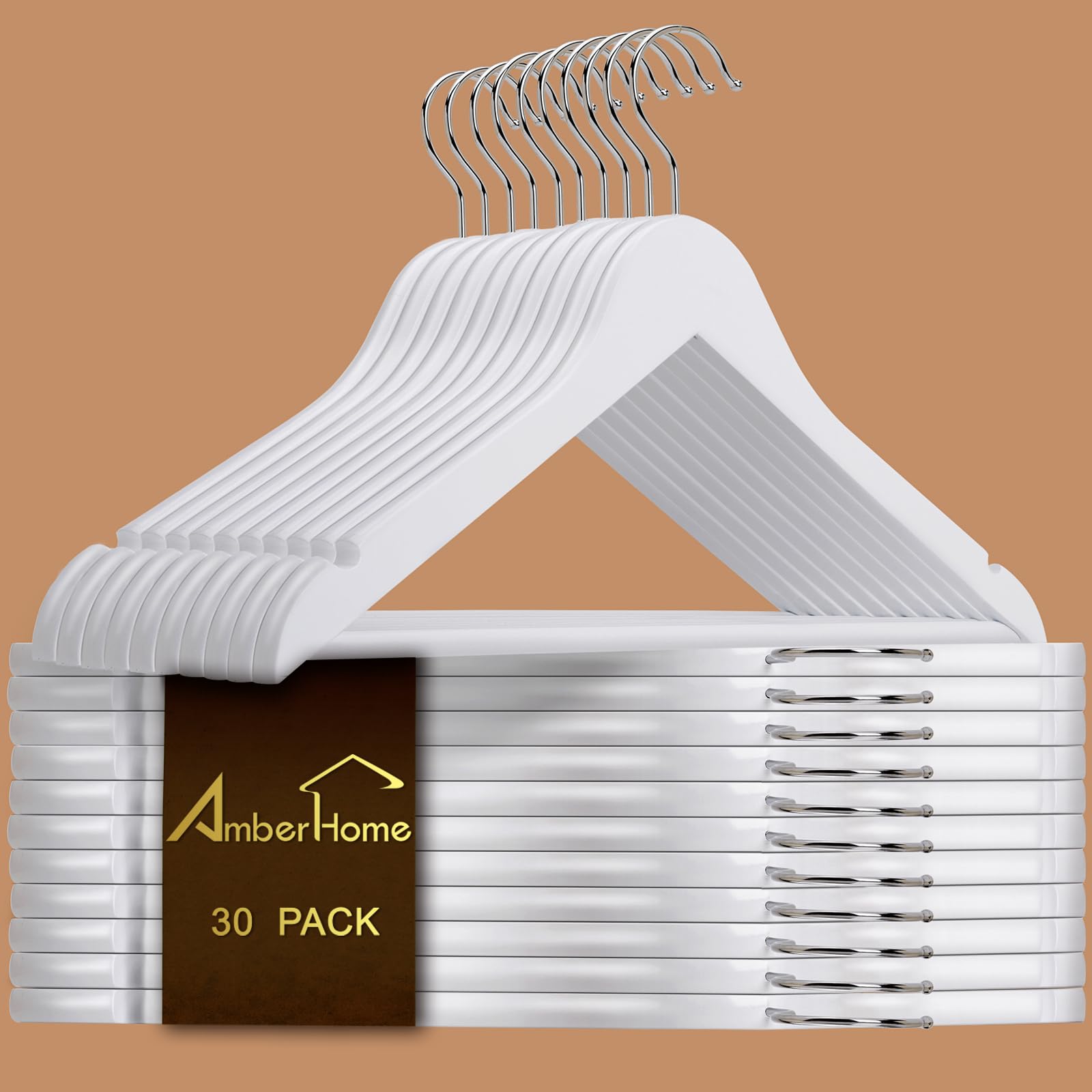 - Amber Home White Wooden Hangers 30 Pack - Coat Hangers With Non-Slip Pant Bar for Shirts, Jackets, Dress