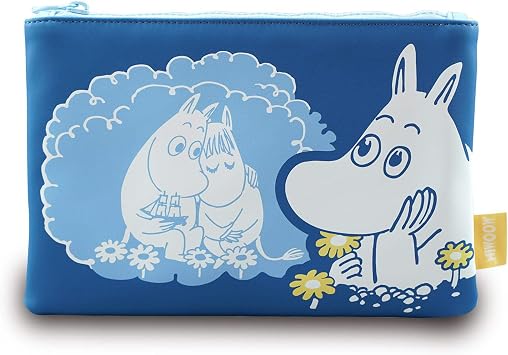 Half Moon Bay Whimsical Moomin Design Zipper Pouch for Makeup, Toiletries, and Bag Organization 6 x 9.5 Inch Faux Leather Daydreaming
