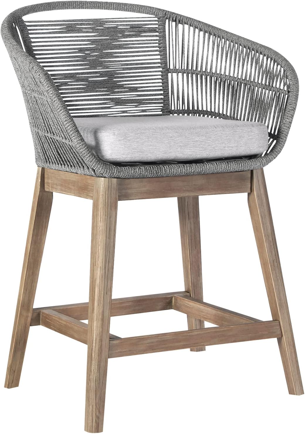 Tutti Frutti Indoor Outdoor Counter Height Bar Stool in Light Eucalyptus Wood with Gray Rope - Set of 4
